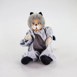 Vintage Theater Katze Puppe mit Keramik Gesicht - Grau - Bild 1 von 3