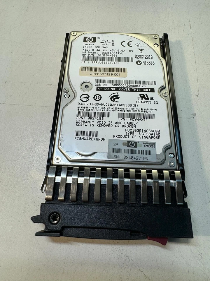HP DG0146FARVU HGS-HUC103014CSS60 518194-001 0B24183 146GB 10K SAS 2.5" HDD - Image 1 of 4