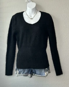 Annie Alexander Pullover Maglione Lana Angora Misto Capelli di Coniglio Tg XL Nero Fuzzy - Foto 1 di 9