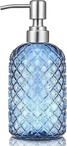 Blue Glass Soap Dispenser Gem Patterned with 304 Stainless Steel Pump 18 Oz NEW - Picture 1 of 6