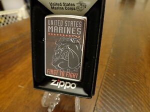 USMC UNITED STATES MARINE CORPS BULLDOG FIRST TO FIGHT ZIPPO LIGHTER MINT
