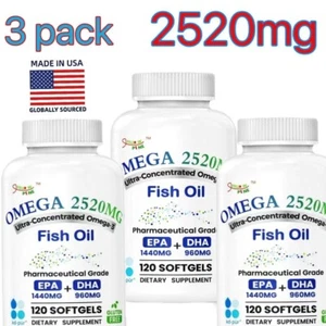 Buy 2 Get 1 Free, 2520mg Omega-3 Pharm Grade fish oil , 120 Softgels - Picture 1 of 1