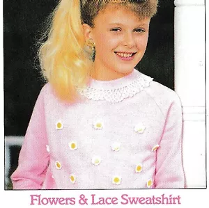 Blumen & Spitze Sweatshirt - Größe 10 gehäkelt Baumwollfaden - NUR Häkelmuster - Bild 1 von 2