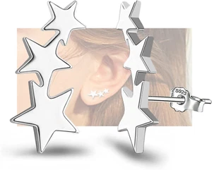 Sterling Silver Star Stud Earrings for Girls Women - Hypoallergenic Stars Post E - Picture 1 of 12