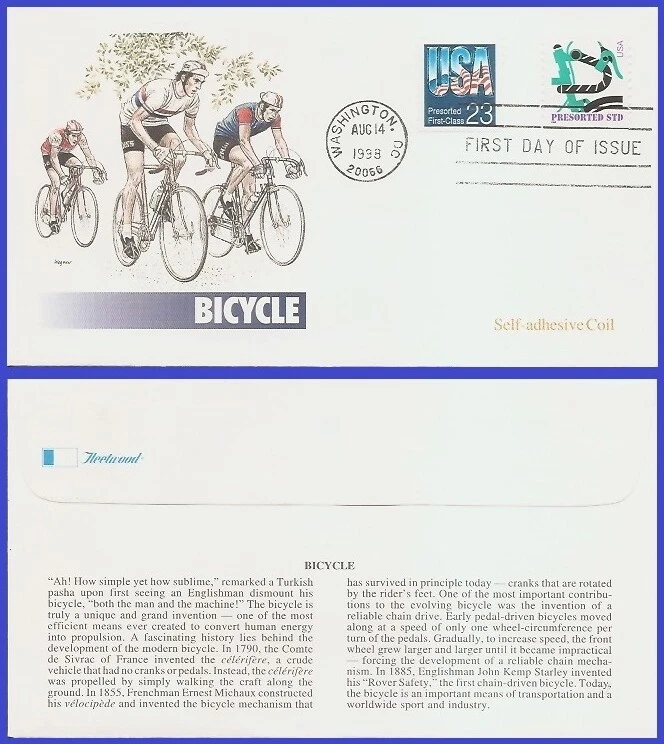 USA6 #3228 U/A FLEETWOOD FDC   Modern Bicycle s/a - Image 1 of 1