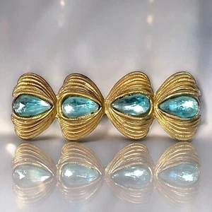 Jugendstil Aqua Strass Brosche goldfarben Verschluss Vintage blaue Augen Anstecknadel - Bild 1 von 8
