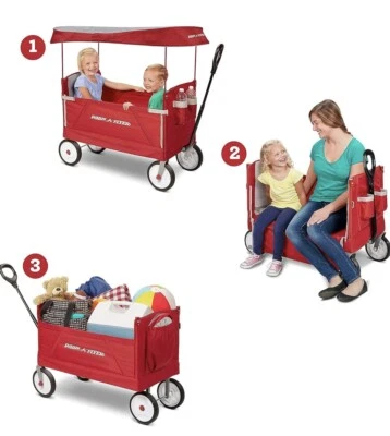 Radio Flyer 3951 3 in 1 EZ Fold Wagon with Canopy- Red - Image 1 of 3