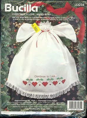 1992 BUCILLA "CHRISTMAS IS LOVE" ANGEL BABY #33234 CROSS STITCH KIT - Image 1 of 3