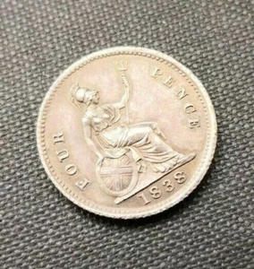 1838 Over 8 Fourpence Groat Rare Victoria Coin British (328 - Picture 1 of 3