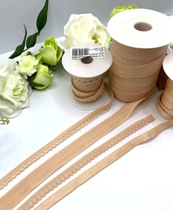 Nude beige lingerie elastic trim FOE picot lace underwear knickers bra strap  - Picture 1 of 8