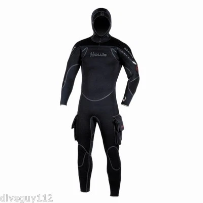 Hollis Neotek 8/7/6mm Semi-Dry Hooded Full Scuba Diving Wetsuit Men's Black NEW