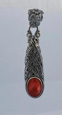 Estate SARDA Sterling Silver 925 Pink Gemstone Pendant Ornate Bali Design - Image 1 of 4