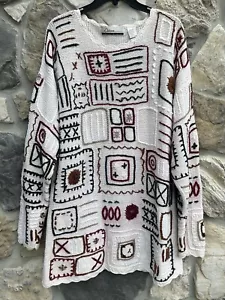 Vintage Hand Knit Tunic Sweater Sz 22-24 Geometric Art To Wear Lagenlook Unique - Picture 1 of 6