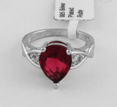 HERMOSO ANILLO LAB CHAPADO EN ORO BLANCO Y RUBÍ ZAFIROS 2,46 quilates nuevo con etiquetas Foto 1 de 4