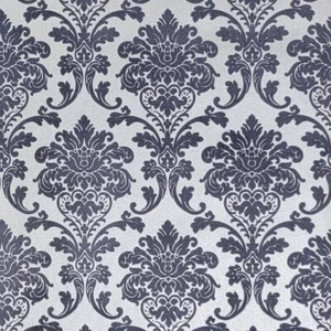 Wallpaper rolls flocking navy blue silver metallic Flocked vintage velvet Damask - Picture 1 of 9