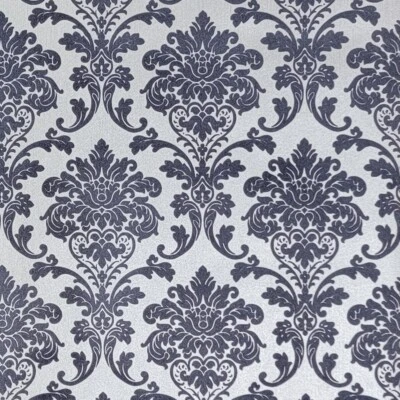 Rolos de papel de parede flocados azul marinho prata metálico flocado vintage veludo damasco - Imagem 1 de 4