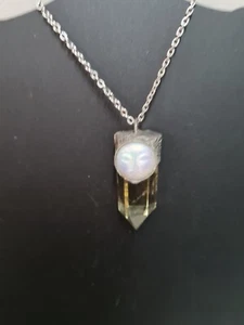 Gemstone Pendant Necklace Natural Quartz Crystal Point With Moonstone - Picture 1 of 8