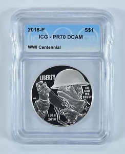2018-P World War I Commemorative Silver Dollar PR70 DCAM ICG - Picture 1 of 5