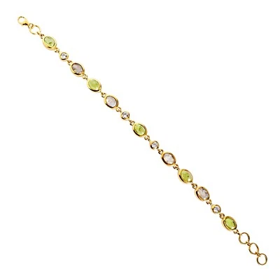 Green Natural Peridot Gemstone 925 Sterling Silver Chain Bracelet Xmas Jewelry - Image 1 of 4
