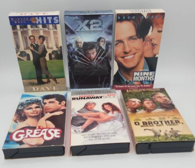 Lot of 6 VHS Movie Mix Comedy Action Runaway Bride Dave X Men United Grease Dave - Imagem 1 de 4