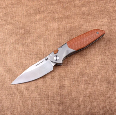 Real Steel Folding Knife 3.25" False Edge S35VN Steel Blade Titanium/Micarta - Image 1 of 4