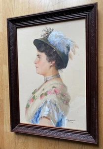 Otto Nowak. Damenbildnis im Profil 1909. Rahmen: 24,5x46,5 cm. Motiv: 27x39 cm. - Picture 1 of 6