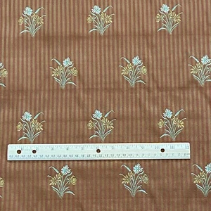 BTY Floral Stripe Jacquard Upholstery Decor Fabric Red Brown - Picture 1 of 5