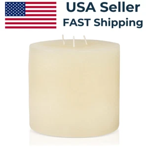 Bask Ivory Mottled Pillar Candle Triple Wick 6" x 6" Dripless Unscented - Picture 1 of 8
