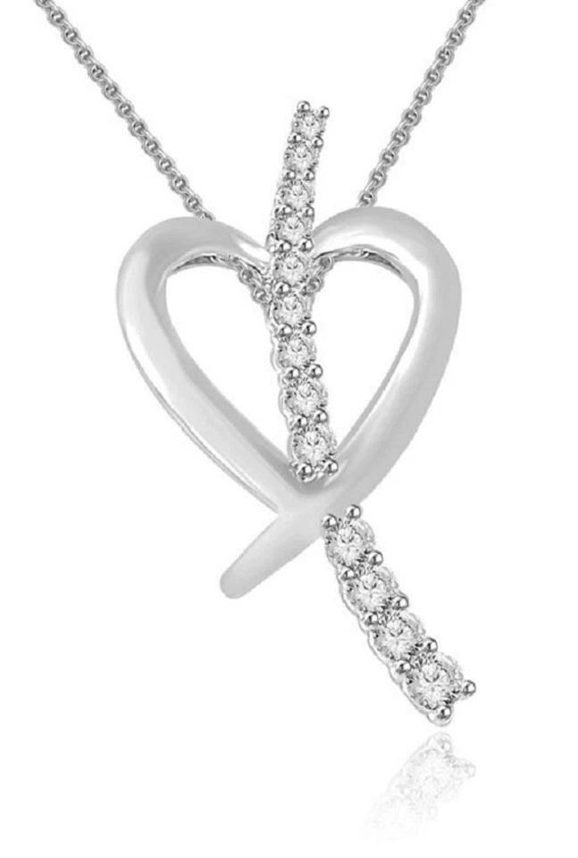 Conjunto de collar colgante corazón diamante redondo I1 G 1/4 quilate oro blanco amarillo 14K Foto 1 de 4