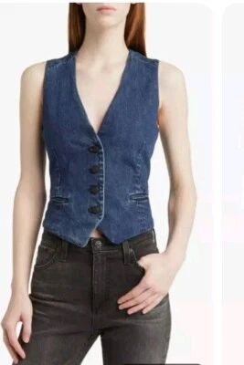 NEW RAG & BONE Priya Cropped Denim Vest in Ari SZ 6 #T2849 - Image 1 of 4