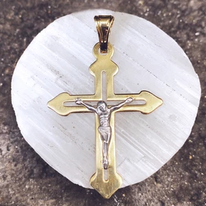 Colgante Cruz Oro 14K | Plata de Ley 925 | Unisex Tamaño Mediano | Listo para Regalo - Imagen 1 de 5