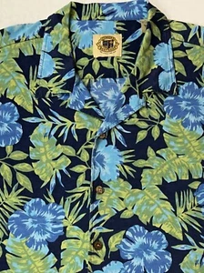 Vintage Pussers West Indies Shirt Mens X-Large Green/Blue Hawaiian Button Up - Picture 1 of 9