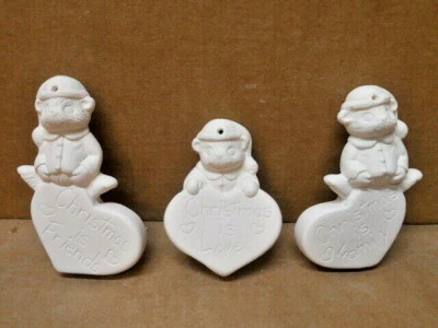 C-1022 Juego de (3) Adornos Navideños Oso Amor Cerámica Bisque U Pintura  Foto 1 de 4