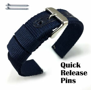 Blue Canvas Nylon Fabric Watch Band Strap Army Military Style Steel Buckle #3054