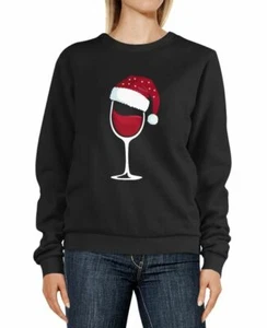 Sweatshirt Weihnachten lustig Weinglas mit Weihnachtsmütze Weihnachtsmotiv - Bild 1 von 2