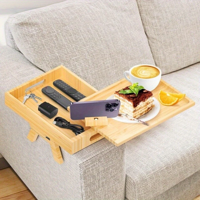 Sofa Arm Table Mobile Phone Stand Side Table,Sofa Armrest Tray with Storage Box - Image 1 of 4