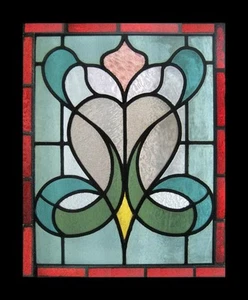 Floral Art Nouveau English Antique Stained Glass Window - Picture 1 of 1