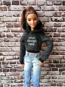 Bouutique Solid Custom Print Crop Hoodie for Doll 1/6-scale, 11.5 Inch - Picture 1 of 43