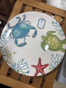 Papart Coastal Sea Crab Turtle Sea Star Dinner Plates S/3 ~NEW ~ - Picture 1 of 2