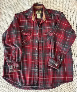 Mens Field Stream Heavy Flannel Red Plaid Long Sleeve Button Up Shirt MEDIUM - Picture 1 of 6