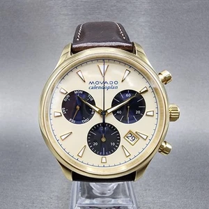 Orologio Movado Heritage Calendoplan Uomo 43mm Quadrante Crema Tono Oro 3650007 - Foto 1 di 12