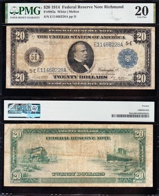 VERY NICE Bold & Crisp VF 1914 $20 RICHMOND Federal Reserve Note! PMG 20! 68228A - Image 1 of 3