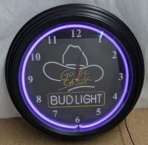 NEU Vintage 1990er Bud Light George Strait lila neon beleuchtet Uhr Schild 17 1/4" - Bild 1 von 8