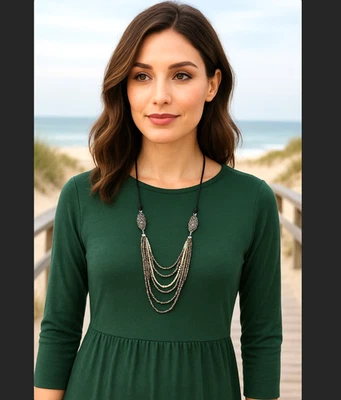 Collar J. Jill Capas Art Deco Tono Plata Hematita Cuentas Pavé Cordón Ajustable Foto 1 de 4