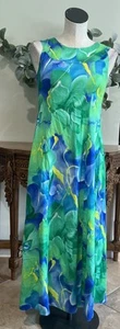 Vintage Pomare Damen klein grün Blumen ärmellos Hawaii Maxikleid NN - Bild 1 von 8