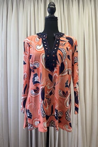 Camisa túnica Crown Ivy Top para mujer XL algodón floral cachemira borde boho hippie resort - Imagen 1 de 6