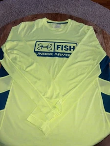 Under Armour Fish Fish Fish Fish Camicia Uomo XL Manica Lunga Sciolta Heatgear Giallo Neon - Foto 1 di 6