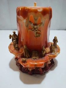Vtg Nativity Scene Sculptured Wax Candle Tree Stump 1970's Never Used Unique - Picture 1 of 24