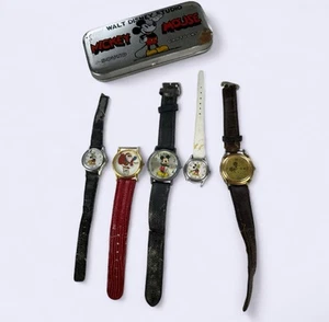 Vintage 90er Disney Mickey Mouse Figur Leder Uhr Konvolut + Chantilly Quarz 5 Teile - Bild 1 von 12