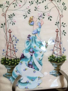 Rose Arbour Cross Stitch Finished Detailed Rhinestones Pearls Metallic Thread - Picture 1 of 21